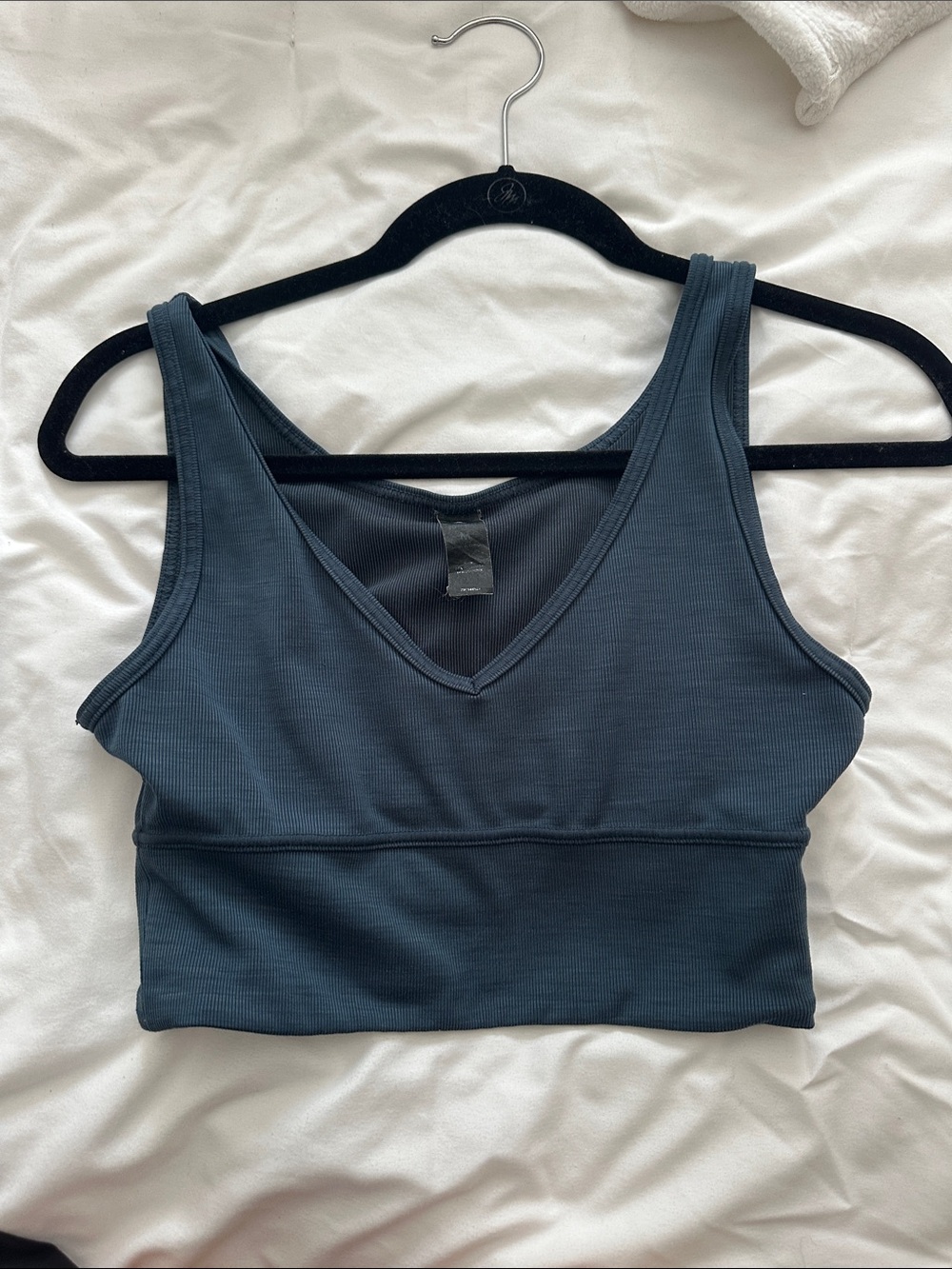 90 Degree By Reflex Ribbed V-Neck Sports Bralette - Charcoal Blue